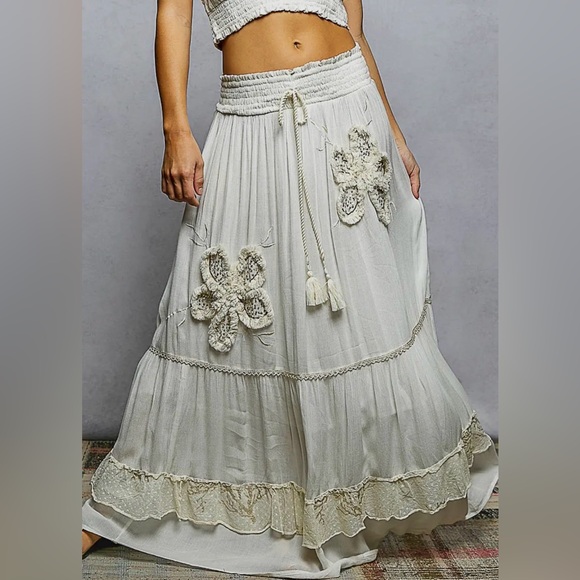 POL Skirt and Top Set-Embroidered Fringe Crop Top and Long Lined Skirt New ! - Picture 6 of 8